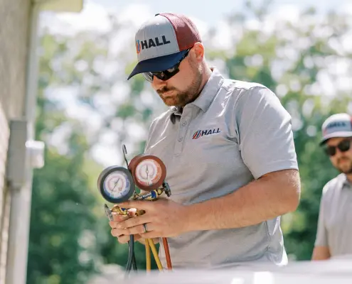 HVAC Diagnostic test being performed by a Hall technician
